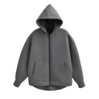 Zip Up Hoodie – Oversized Fleece-Look Sweatshirt with Full-Length Zipper