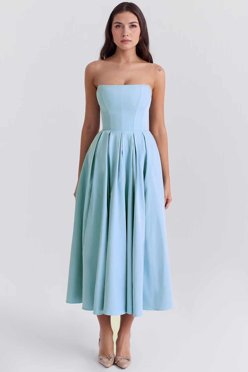 Women's Strapless Bustier Midi Dress Shaping Bodice Wedding Graduation Party Summer Elegant – Celeste