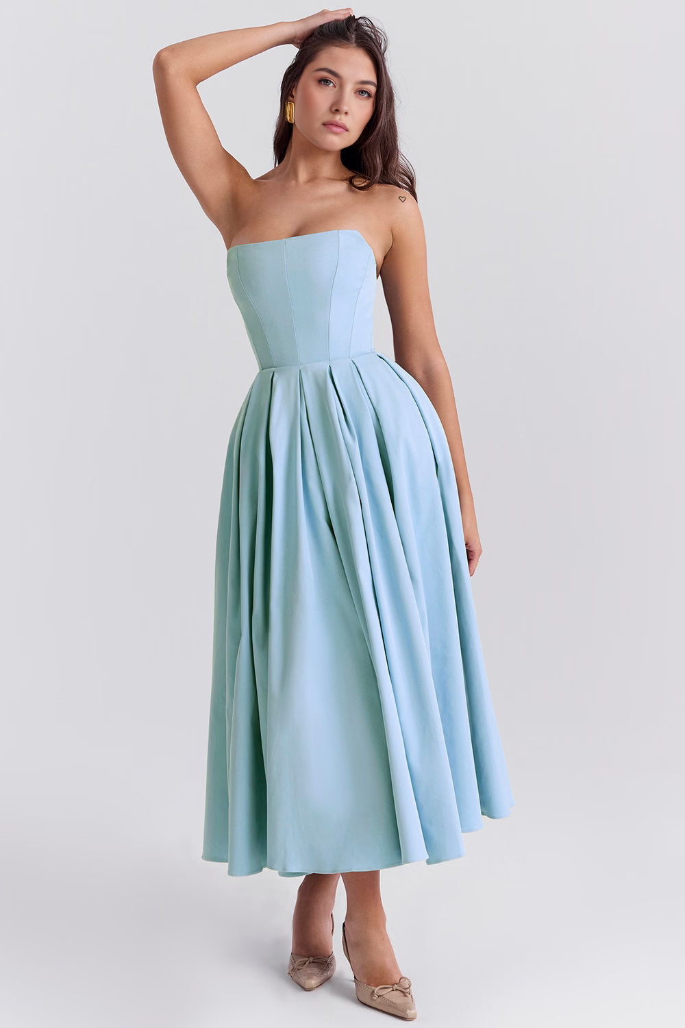 Women's Strapless Bustier Midi Dress Shaping Bodice Wedding Graduation Party Summer Elegant – Celeste