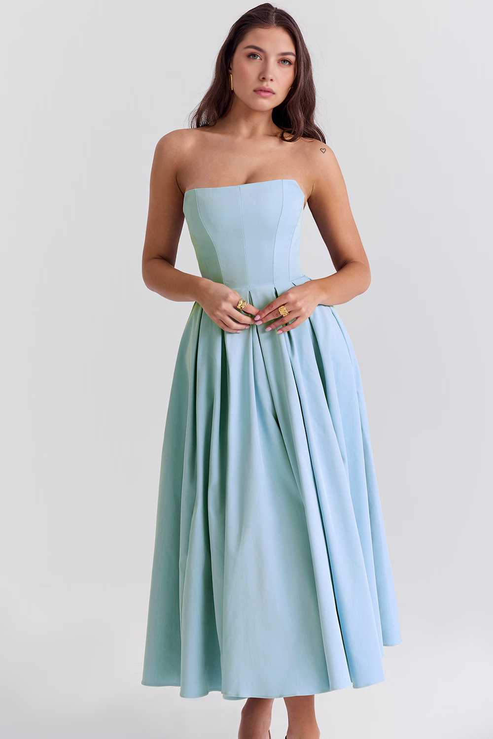 Women's Strapless Bustier Midi Dress Shaping Bodice Wedding Graduation Party Summer Elegant – Celeste