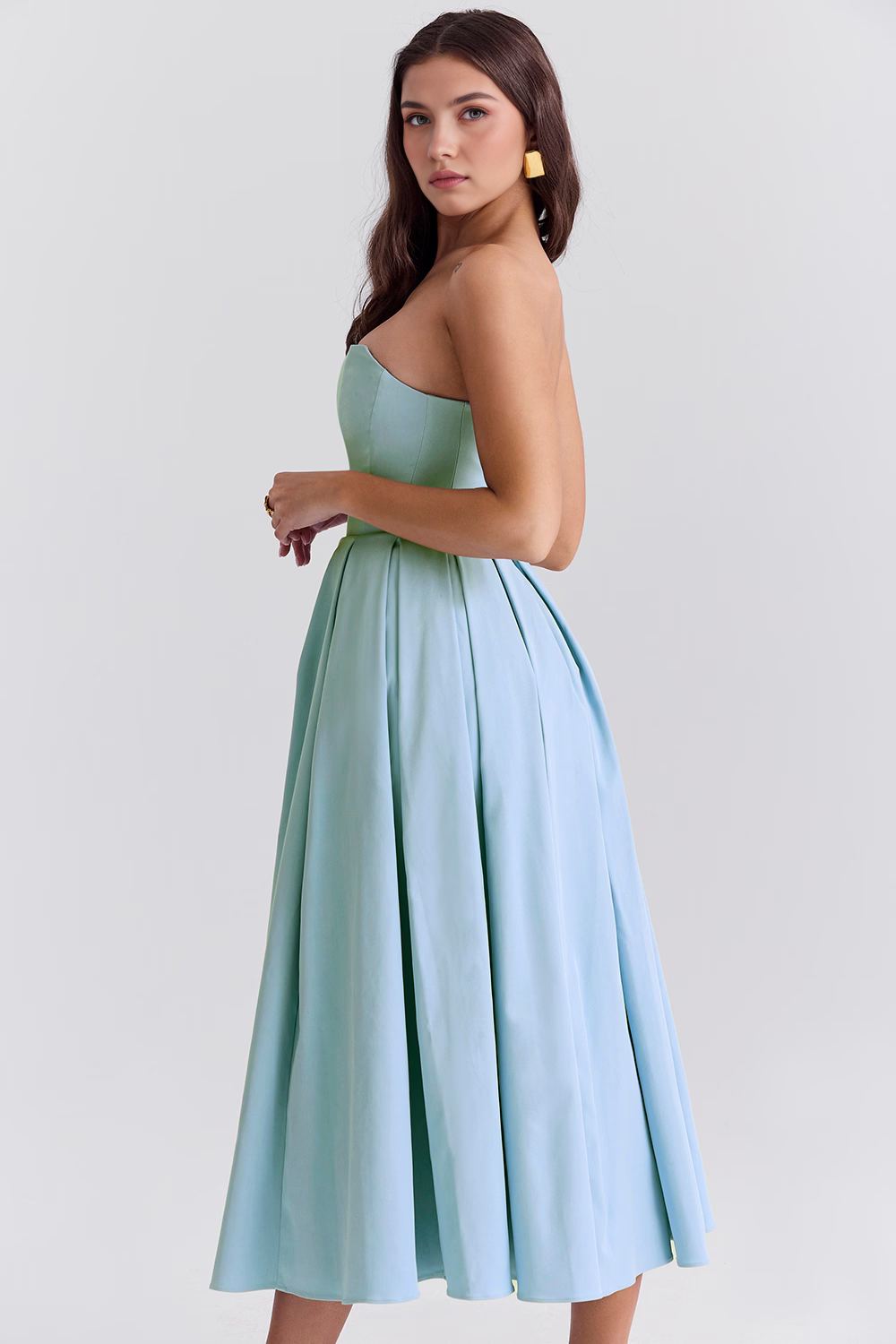 Women's Strapless Bustier Midi Dress Shaping Bodice Wedding Graduation Party Summer Elegant – Celeste