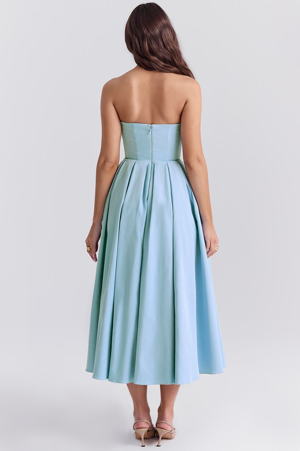 Women's Strapless Bustier Midi Dress Shaping Bodice Wedding Graduation Party Summer Elegant – Celeste
