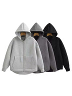 Zip Up Hoodie – Oversized Fleece-Look Sweatshirt with Full-Length Zipper