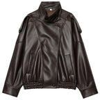 Oversized Cropped Moto Jackets for Women – Stand Collar with Elasticated Hem