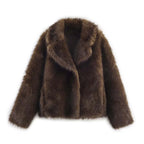 Reversible Faux Fur Jacket with Oversized Lapel Collar