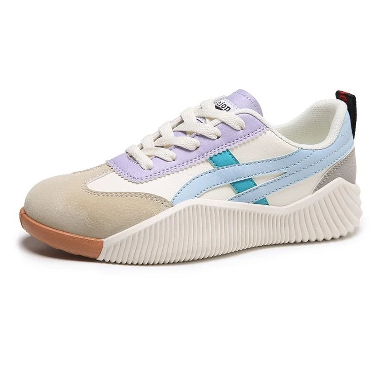 White Sneakers Women – Chunky Platform Lace-Up with Contrast Stripe Detail