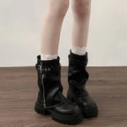 Boots Winter Womens – Mid-Calf Platform with Front Zipper & Buckle Strap - Lolly 