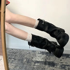 Boots Winter Womens – Mid-Calf Platform with Front Zipper & Buckle Strap - Lolly 