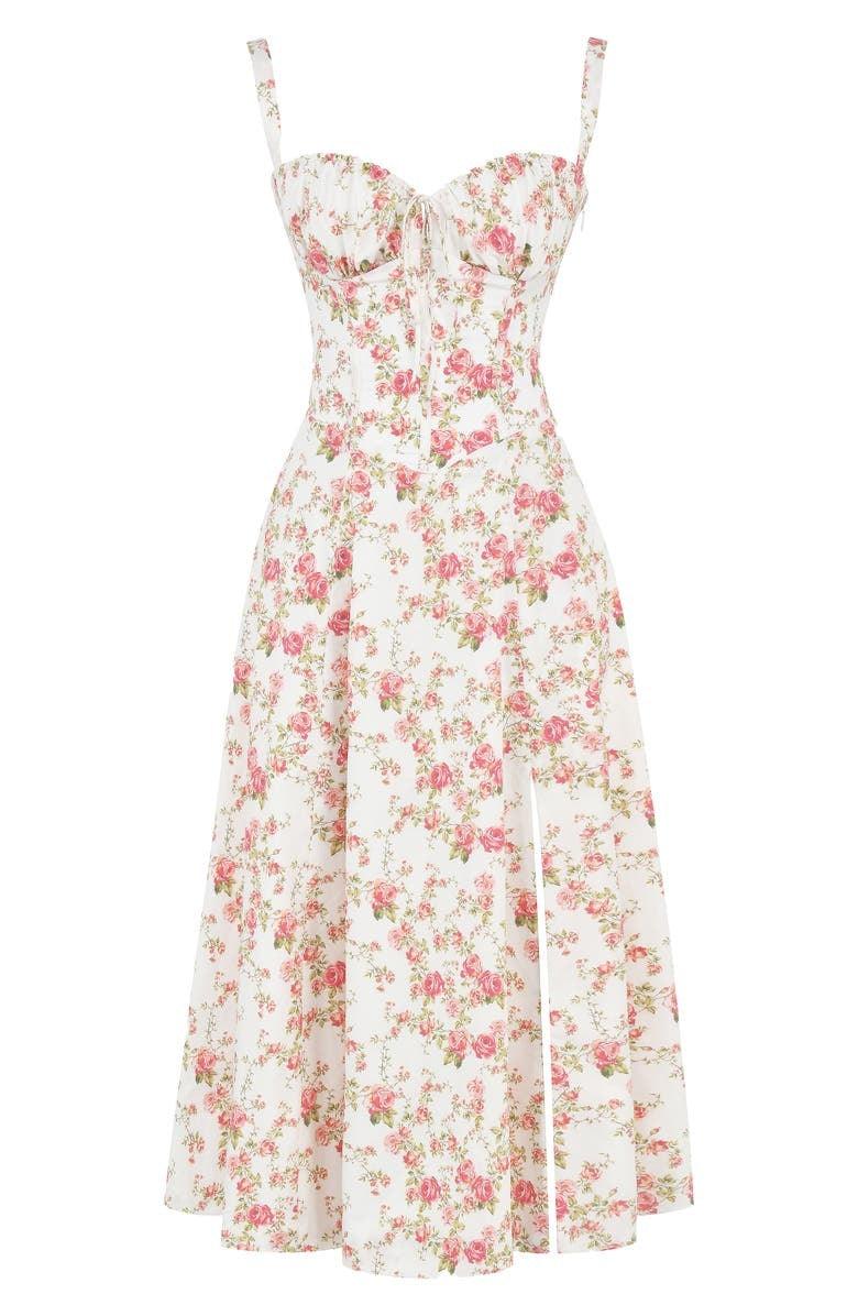 Women's Floral Bustier Midi Dress Sweetheart Neckline Ruffle Detail Wedding Summer Casual – Mavie