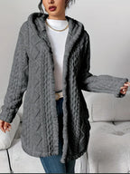 Cardigan with Hood – Textured Fleece-Like Open-Front Coat
