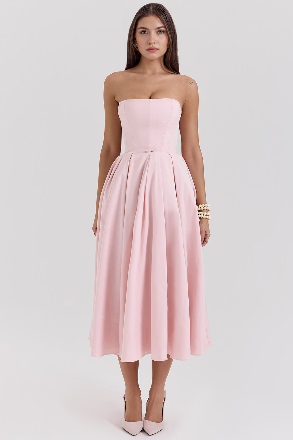 Women's Strapless Bustier Midi Dress Shaping Bodice Wedding Graduation Party Summer Elegant – Celeste