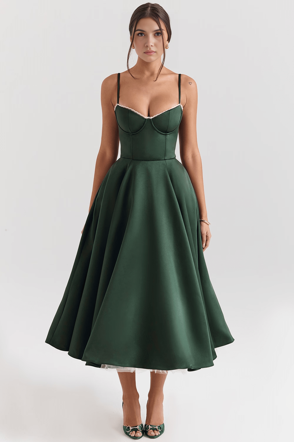 Women's Double Layer Satin Midi Dress Underwire Bust Tulle Formal Wedding Dinner Party – Cloe