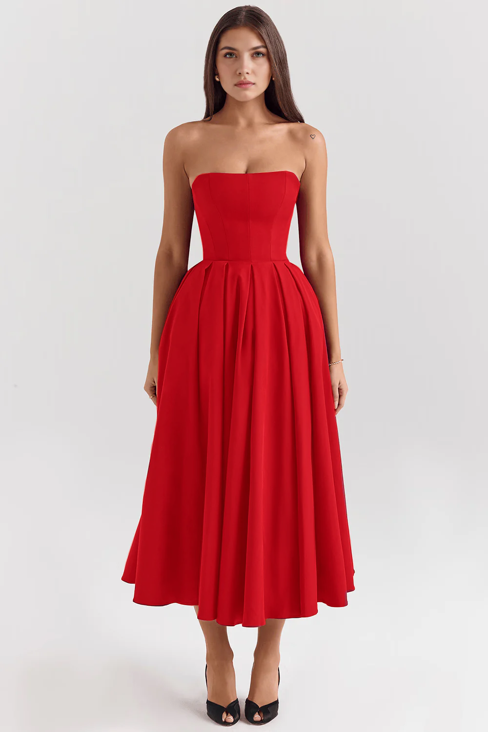 Women's Strapless Bustier Midi Dress Shaping Bodice Wedding Graduation Party Summer Elegant – Celeste