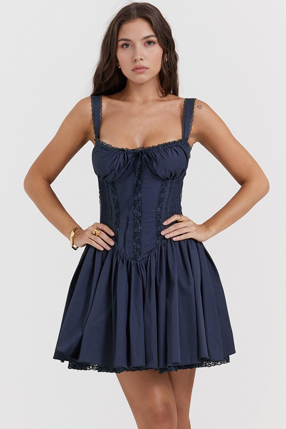 Women's Lace Hem Bustier Mini Dress Waist Bodice Wedding Graduation Dinner Party Elegant – Bela