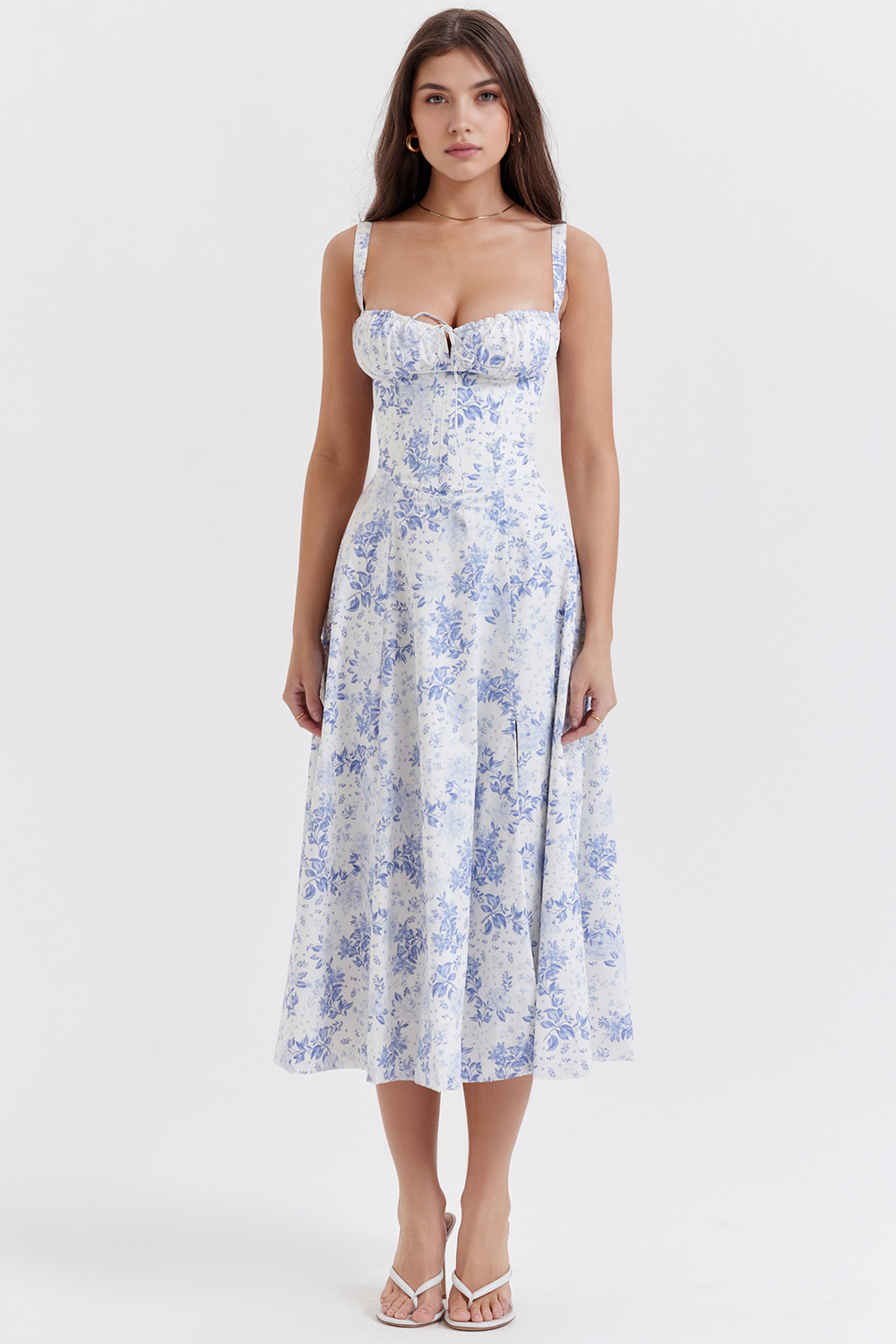 Women's Floral Bustier Midi Dress Sweetheart Neckline Ruffle Detail Wedding Summer Casual – Mavie