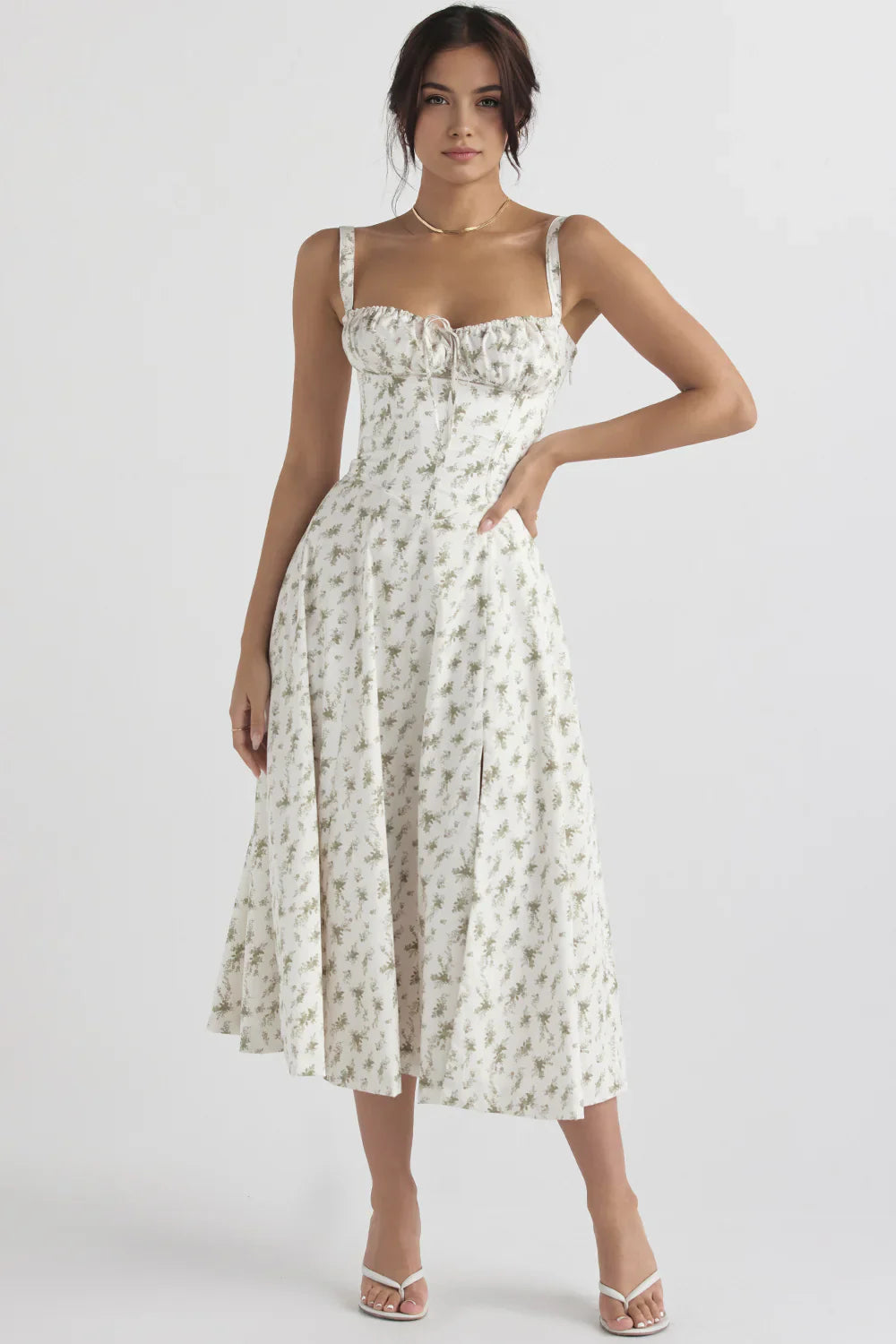 Women's Bustier Midi Dress Sweetheart Neckline Floral Wedding Party Summer Casual Elegant – Mavie