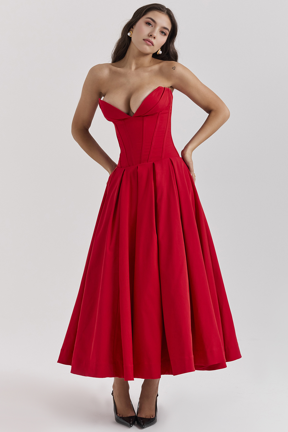 Women's Shaping Corset Midi Party Dress Sweetheart Waist-Cinching Wedding Graduation Formal – Taylor