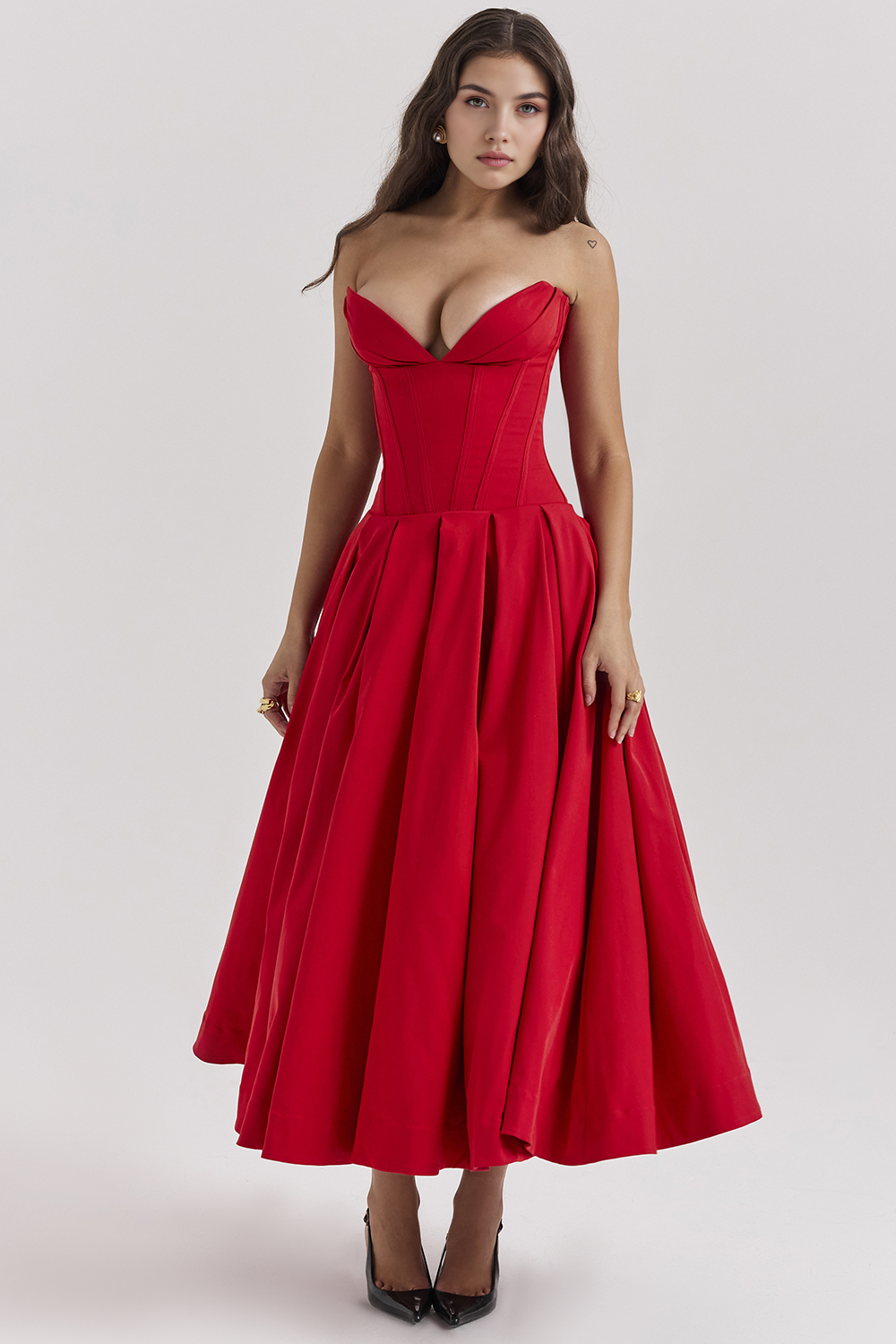 Women's Shaping Corset Midi Party Dress Sweetheart Waist-Cinching Wedding Graduation Formal – Taylor