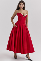 Women's Shaping Corset Midi Party Dress Sweetheart Waist-Cinching Wedding Graduation Formal – Taylor