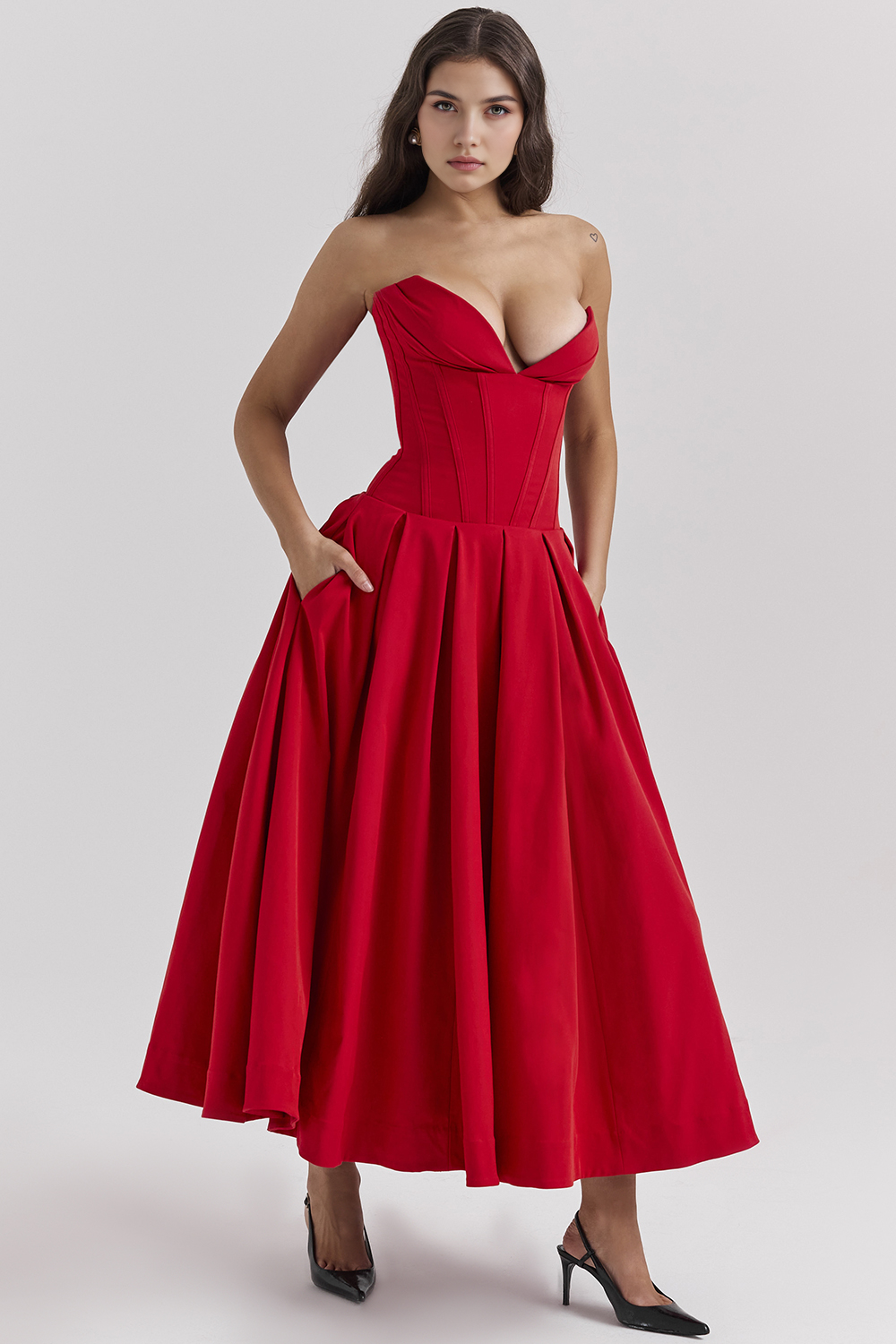 Women's Shaping Corset Midi Party Dress Sweetheart Waist-Cinching Wedding Graduation Formal – Taylor
