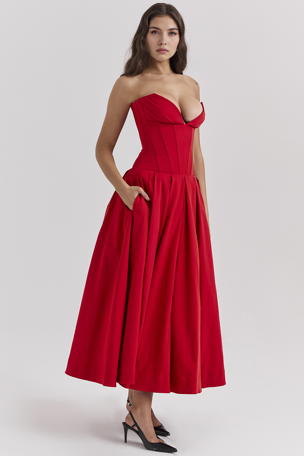 Women's Shaping Corset Midi Party Dress Sweetheart Waist-Cinching Wedding Graduation Formal – Taylor