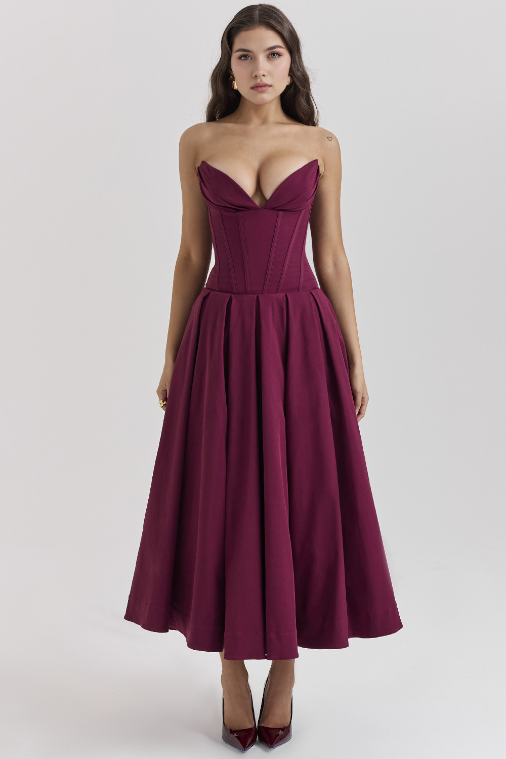 Women's Shaping Corset Midi Party Dress Sweetheart Waist-Cinching Wedding Graduation Formal – Taylor