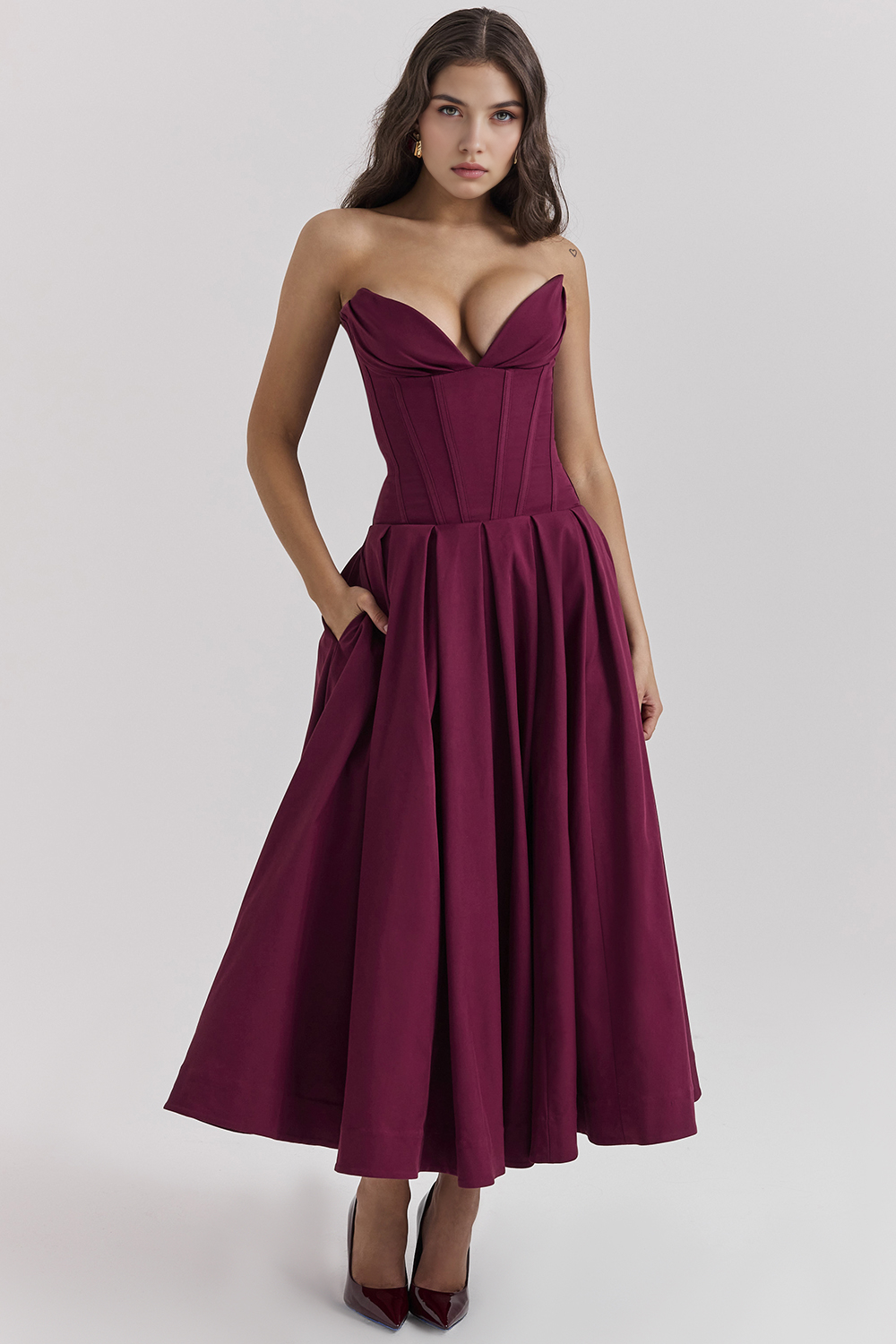 Women's Shaping Corset Midi Party Dress Sweetheart Waist-Cinching Wedding Graduation Formal – Taylor