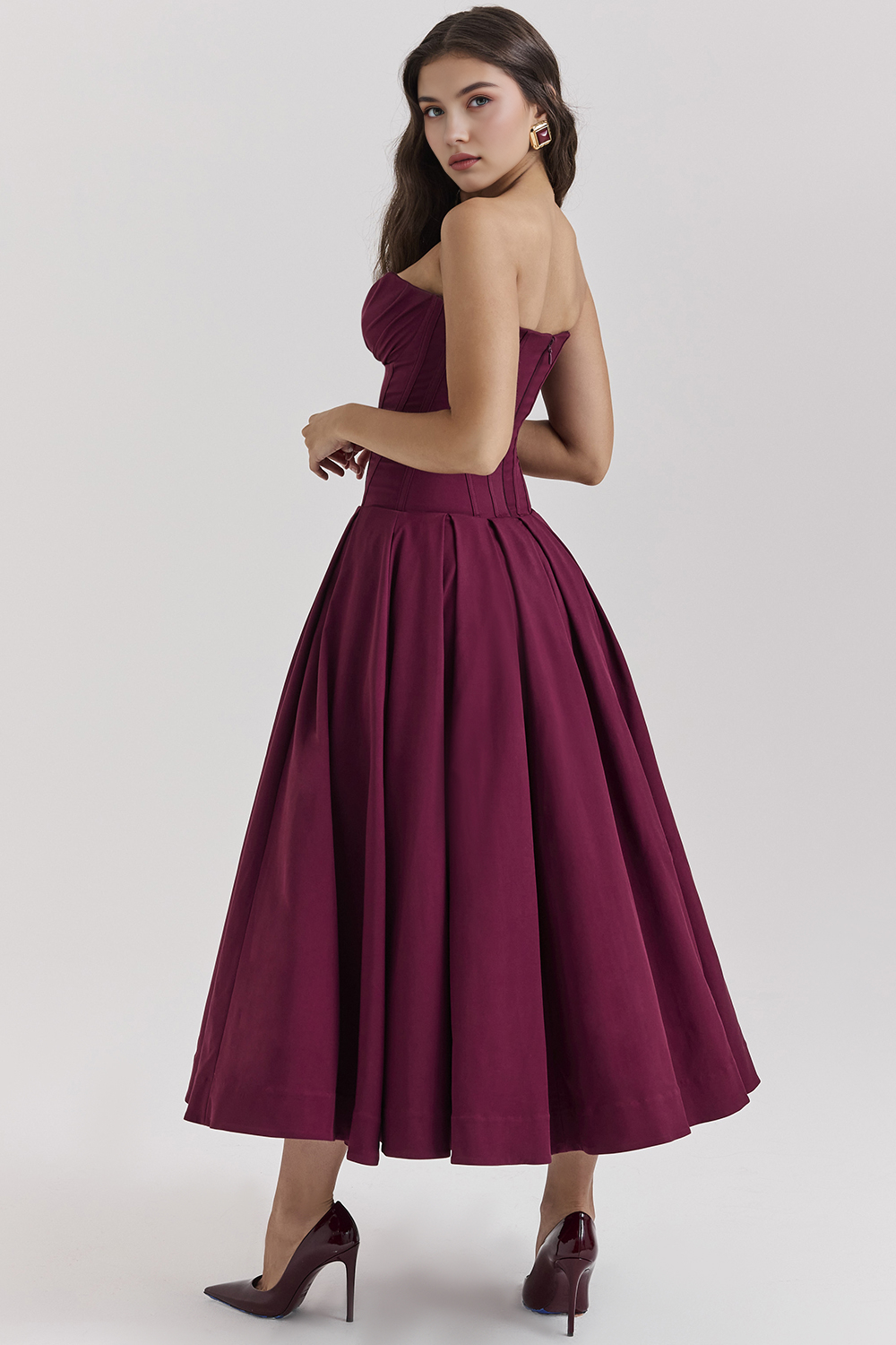 Women's Shaping Corset Midi Party Dress Sweetheart Waist-Cinching Wedding Graduation Formal – Taylor