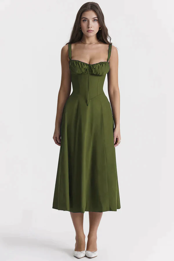 Women's Floral Bustier Midi Dress Sweetheart Neckline Ruffle Detail Wedding Summer Casual – Mavie