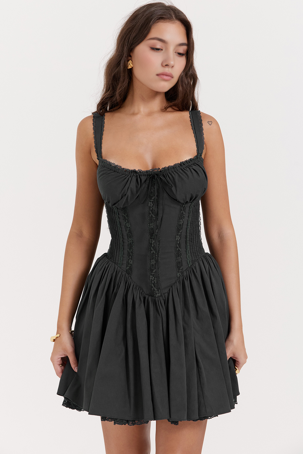 Women's Lace Hem Bustier Mini Dress Waist Bodice Wedding Graduation Dinner Party Elegant – Bela
