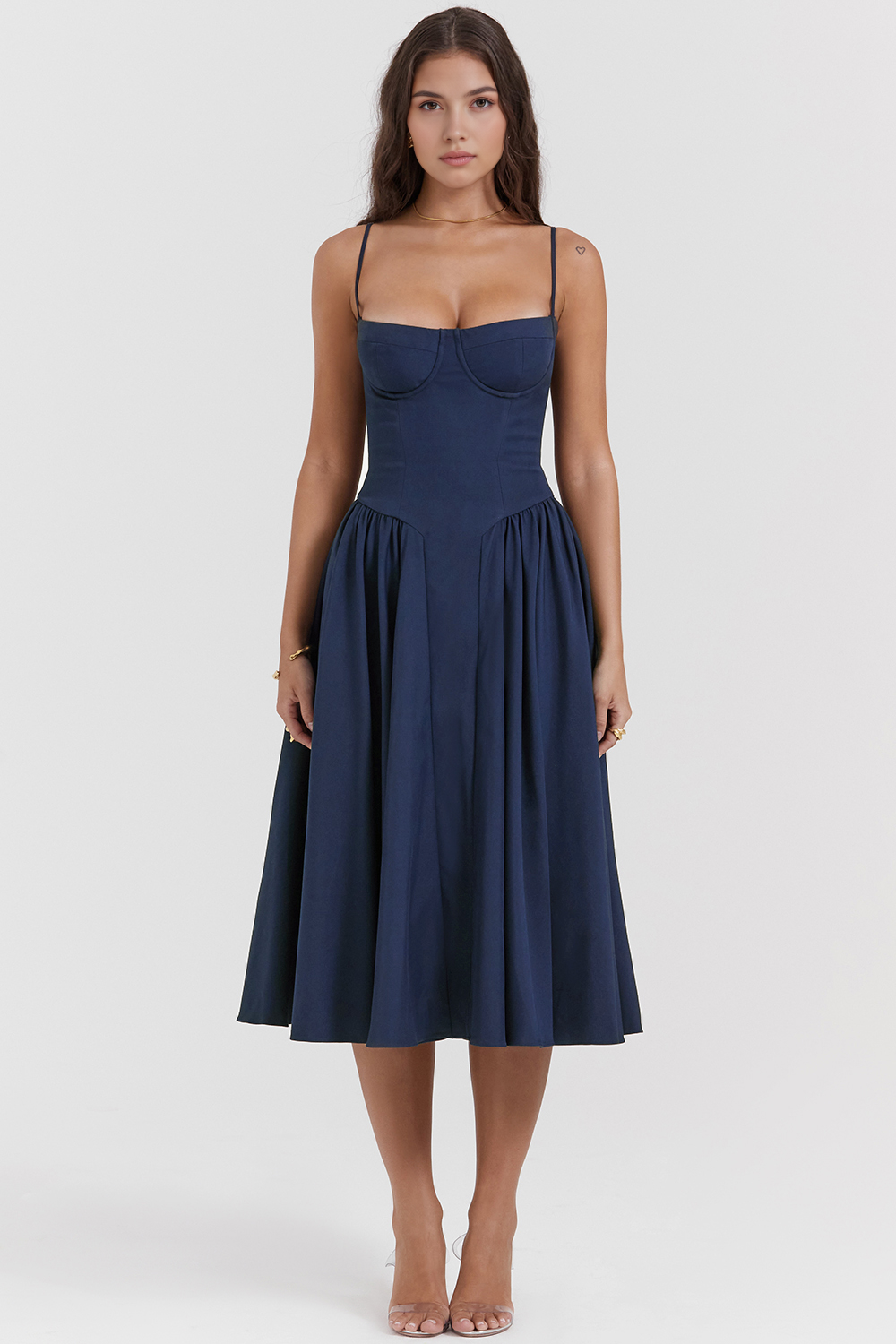 Women's Crepe Bustier Midi Dress Heart Neckline Waist-Slimming Wedding Dinner Party Formal – Anne
