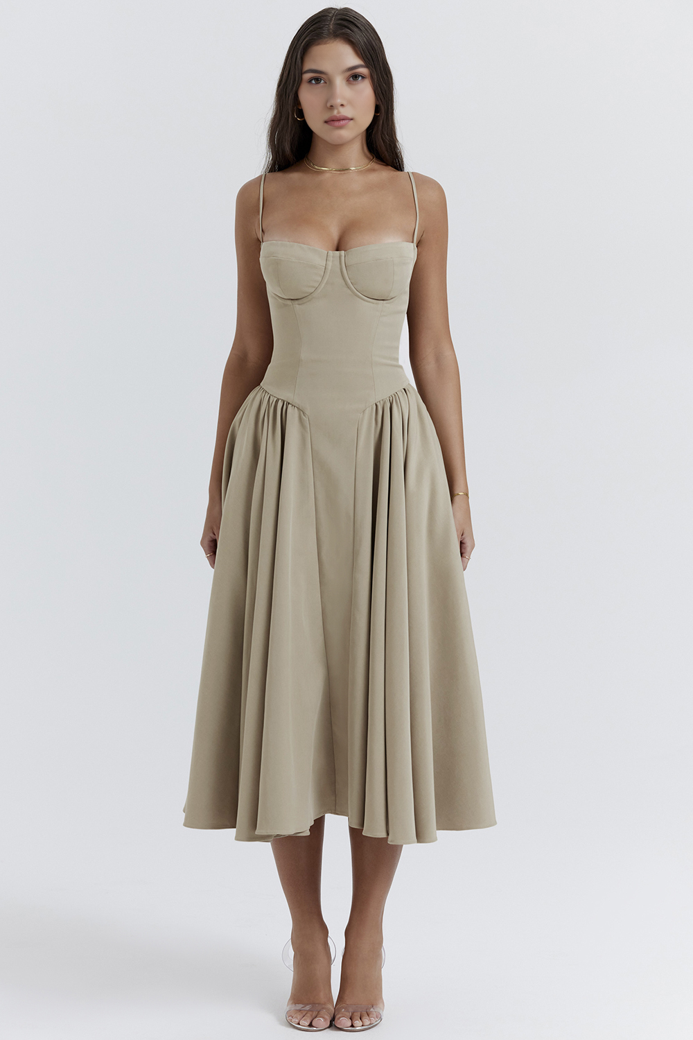 Women's Crepe Bustier Midi Dress Heart Neckline Waist-Slimming Wedding Dinner Party Formal – Anne