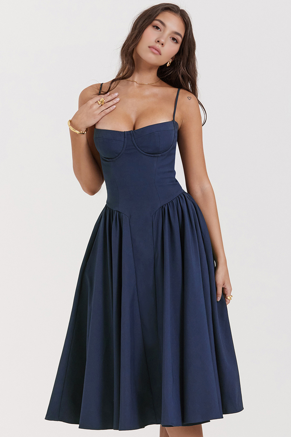 Women's Crepe Bustier Midi Dress Heart Neckline Waist-Slimming Wedding Dinner Party Formal – Anne