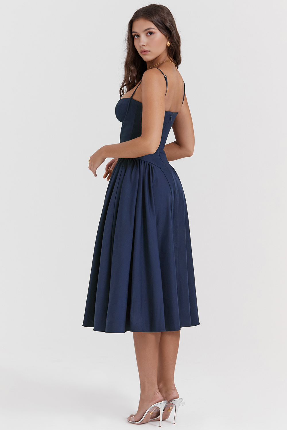Women's Crepe Bustier Midi Dress Heart Neckline Waist-Slimming Wedding Dinner Party Formal – Anne