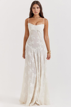 Women's Long Long Dress Square Neckline Fitted Waist Elegant Wedding Bridal Summer Party – Selena