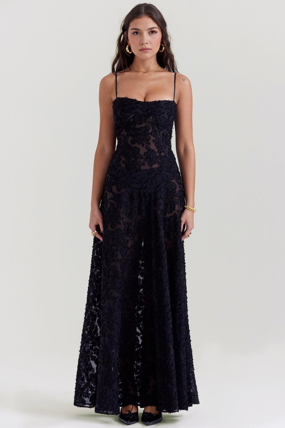 Women's Long Long Dress Square Neckline Fitted Waist Elegant Wedding Bridal Summer Party – Selena