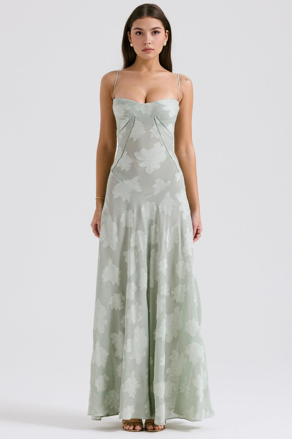 Women's Long Long Dress Square Neckline Fitted Waist Elegant Wedding Bridal Summer Party – Selena