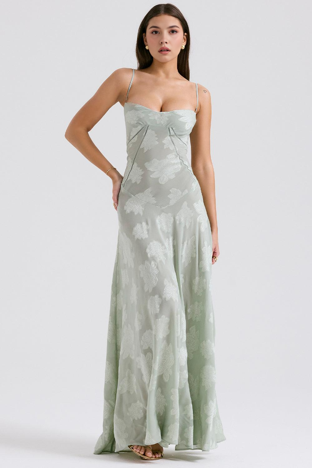 Women's Long Long Dress Square Neckline Fitted Waist Elegant Wedding Bridal Summer Party – Selena