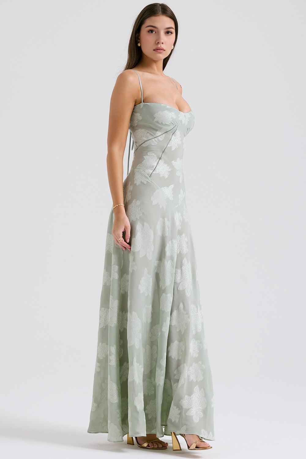 Women's Long Long Dress Square Neckline Fitted Waist Elegant Wedding Bridal Summer Party – Selena