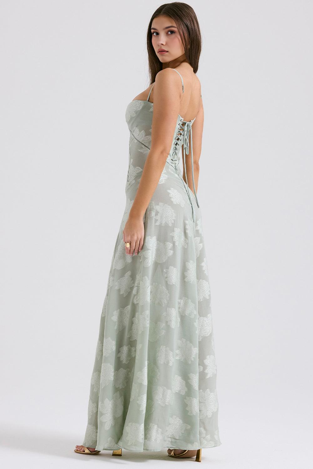 Women's Long Long Dress Square Neckline Fitted Waist Elegant Wedding Bridal Summer Party – Selena