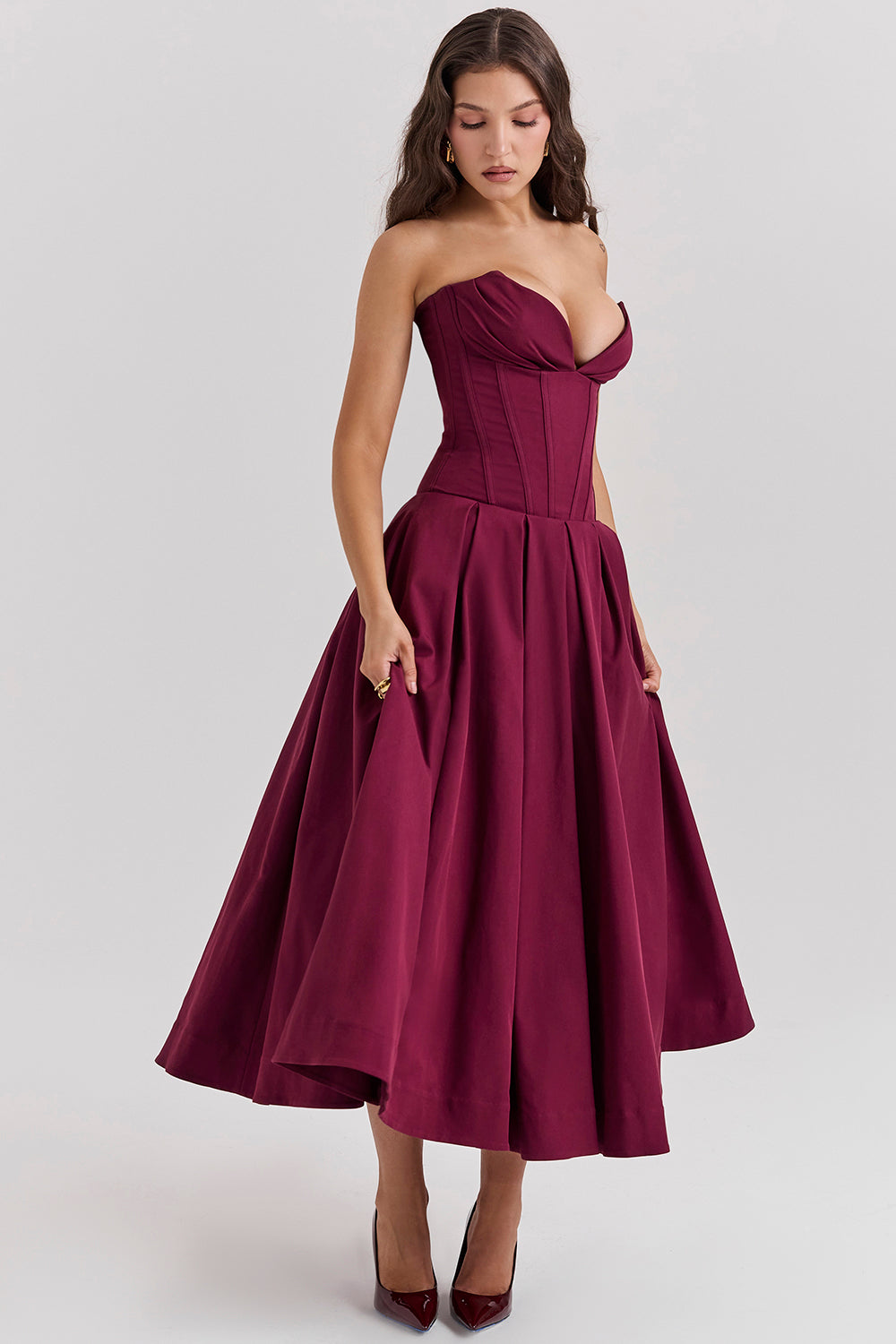 Women's Shaping Corset Midi Party Dress Sweetheart Waist-Cinching Wedding Graduation Formal – Taylor