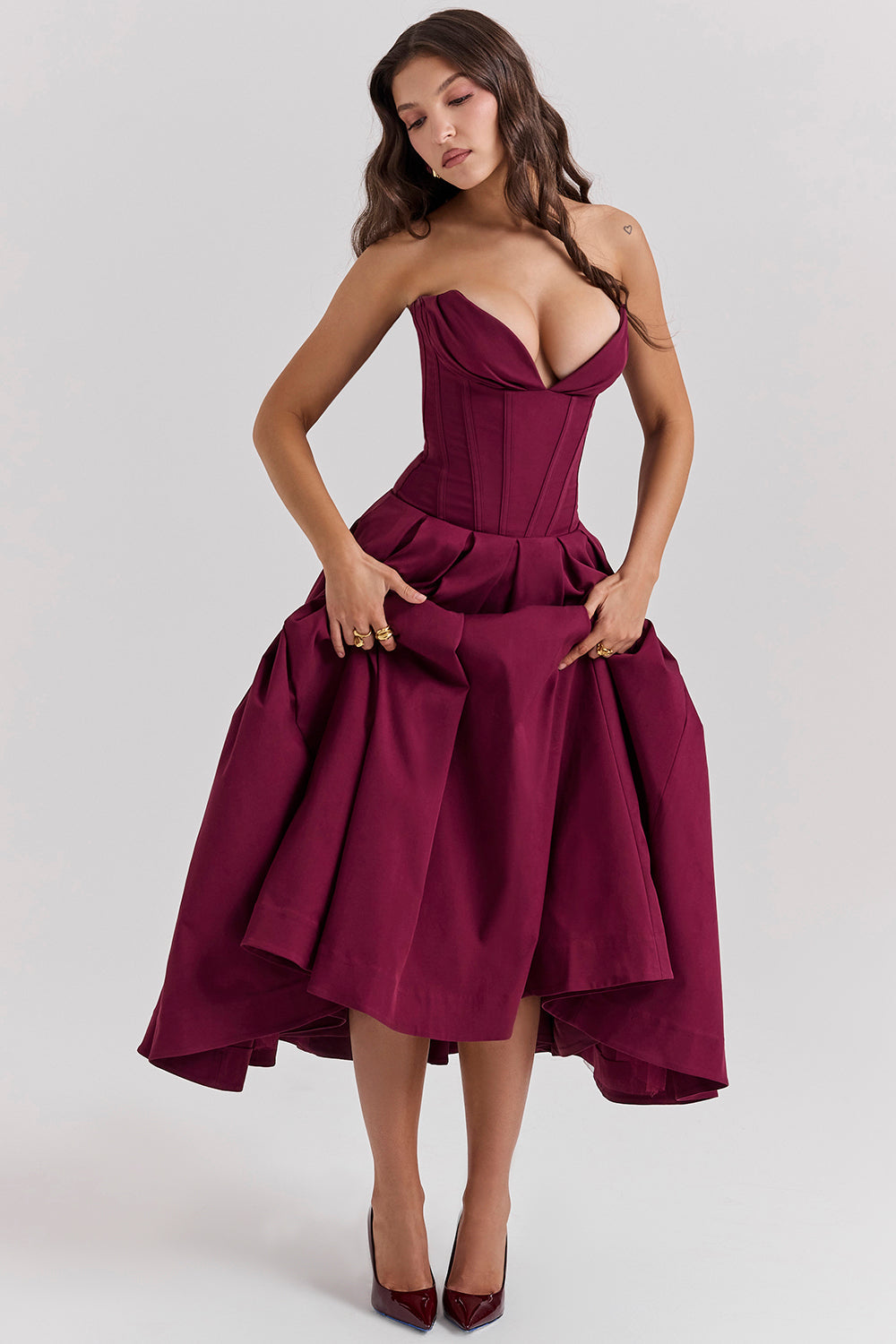 Women's Shaping Corset Midi Party Dress Sweetheart Waist-Cinching Wedding Graduation Formal – Taylor