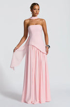 Women's Elegant Strapless Maxi Dress Fitted Slit Formal Party Wedding Guest Sophisticated – Mya