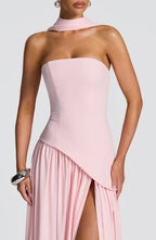 Women's Elegant Strapless Maxi Dress Fitted Slit Formal Party Wedding Guest Sophisticated – Mya