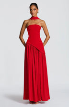 Women's Elegant Strapless Maxi Dress Fitted Slit Formal Party Wedding Guest Sophisticated – Mya