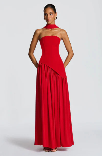 Women's Elegant Strapless Maxi Dress Fitted Slit Formal Party Wedding Guest Sophisticated – Mya