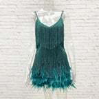 Pink Feather Sequin Mini Elegant Dress Spaghetti Straps Glam Cocktail Night Out Party Dress - Lolly 
