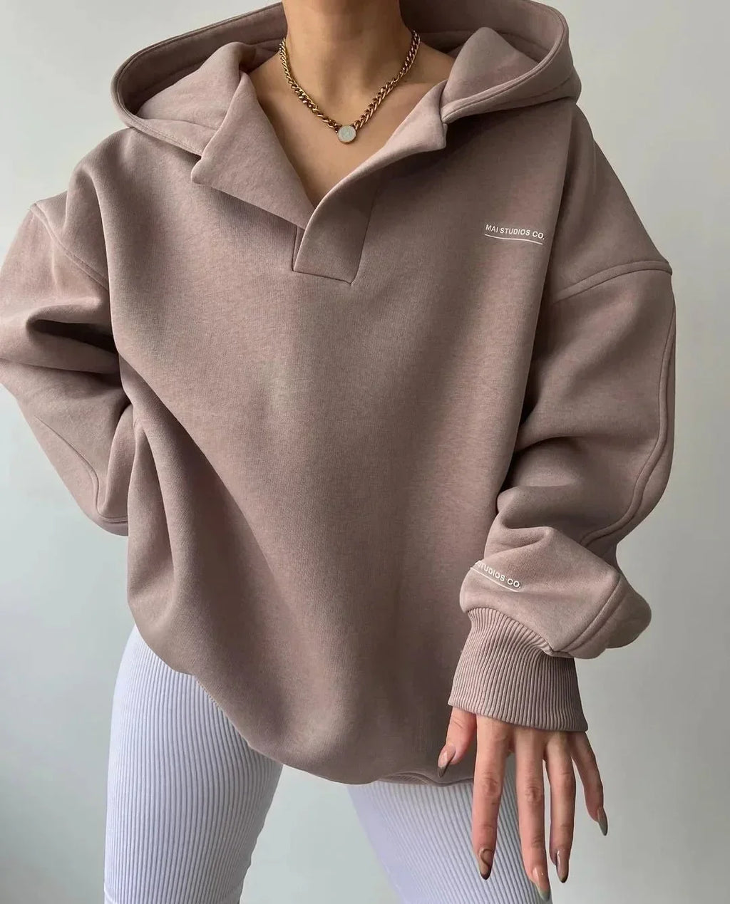 Pullover Hoodie – Oversized Open V-Collar with Drop Shoulders - Lolly 