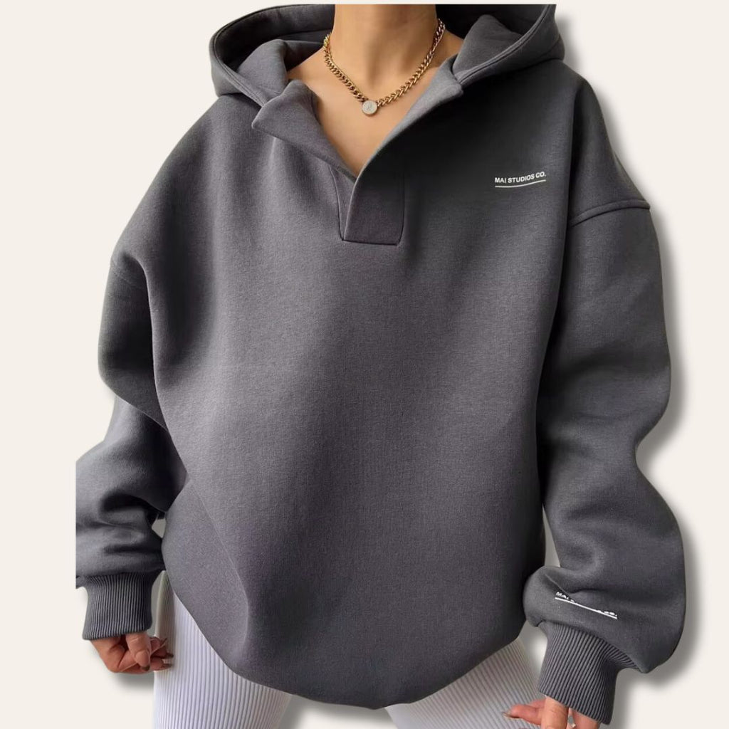 Pullover Hoodie – Oversized Open V-Collar with Drop Shoulders - Lolly 