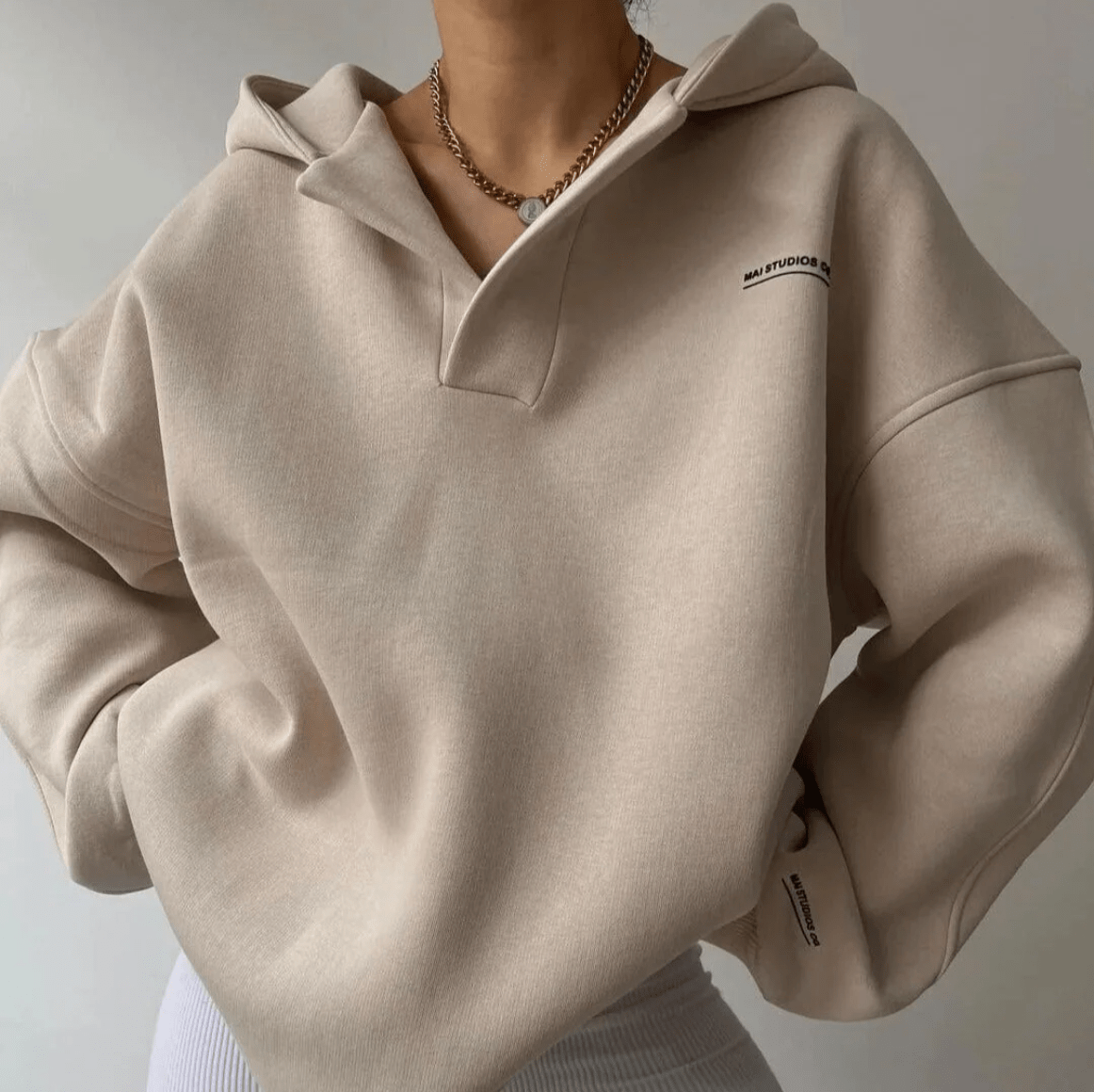 Pullover Hoodie – Oversized Open V-Collar with Drop Shoulders - Lolly 